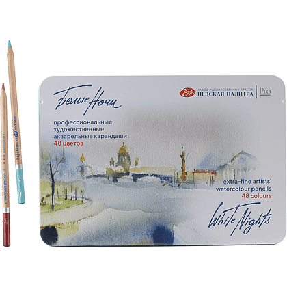 Карандаш акварельный "Белые ночи", набор 48 цветов, жестяной пенал - 2