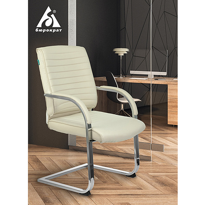 Кресло на полозьях Бюрократ "T-8010N-LOW-V", экокожа, металл, слоновая кость - 5