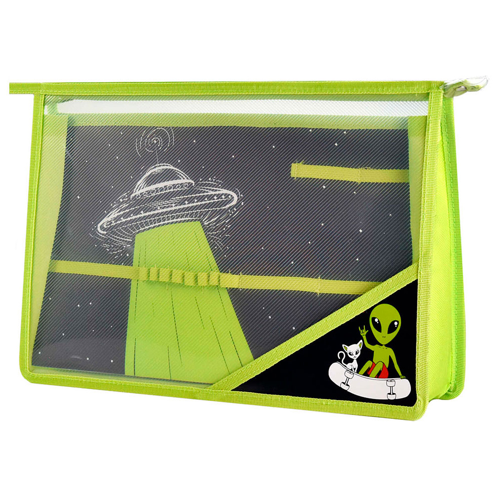 Папка для труда "НЛО", А4, на молнии, зеленый, черный