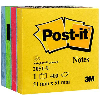 Бумага для заметок на клейкой основе "Post-it", 51x51 мм, 400 листов, ассорти, (9004777)