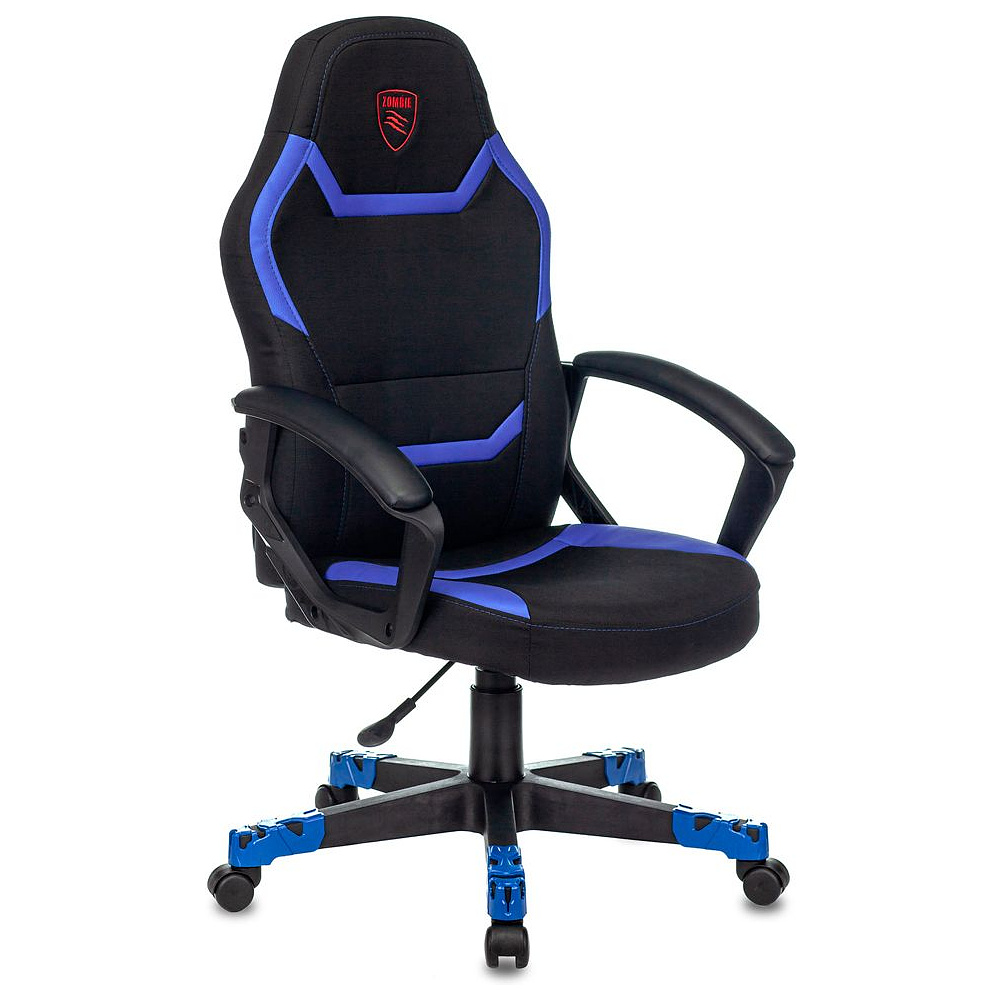 Кресло игровое Бюрократ "Zombie 10", ткань, экокожа, пластик, черный, синий