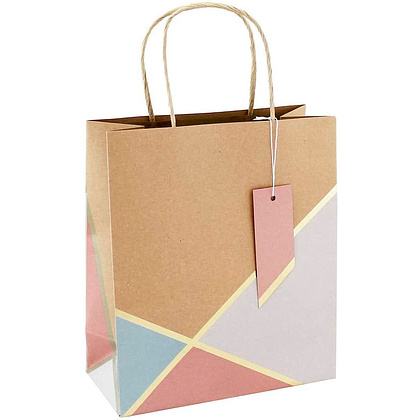 Пакет бумажный подарочный "GEO PASTEL", 21.5x10.2x25.3 см, разноцветный