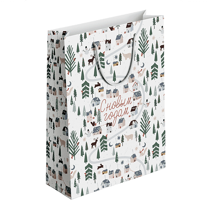 Пакет бумажный подарочный "Village", 32х49х12 см, белый