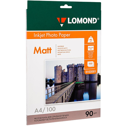 Фотобумага матовая для струйной фотопечати "Lomond", А4, 100 листов, 90 г/м2
