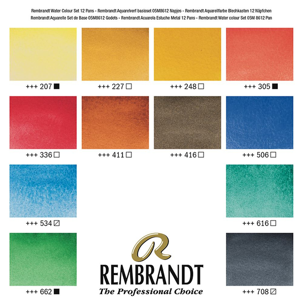 Набор красок акварельных "Rembrandt", 12 цветов, кюветы - 2