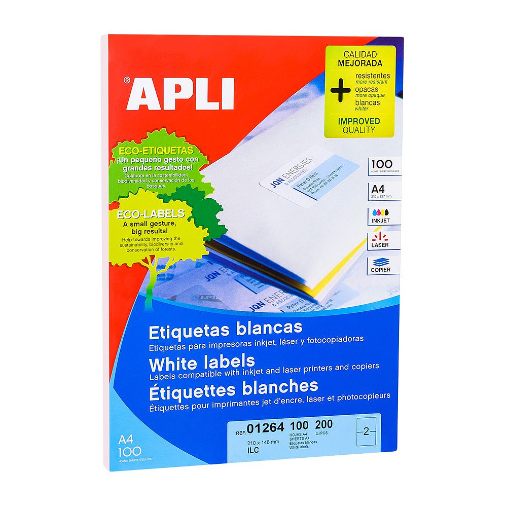 Самоклеящиеся этикетки универсальные "Apli", 210x148 мм, 100 листов, 2 шт, белый