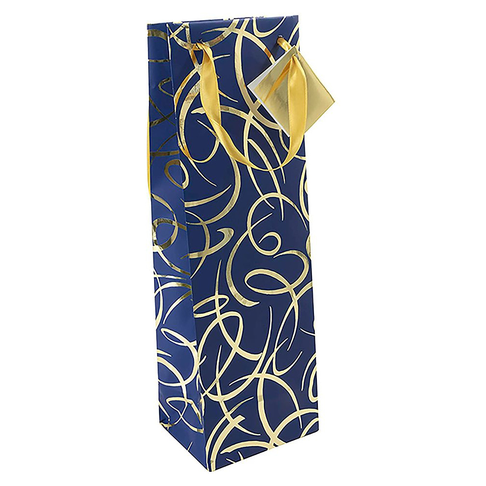 Пакет бумажный подарочный для вина "Blue night", 12.5x9.5x38 см, синий