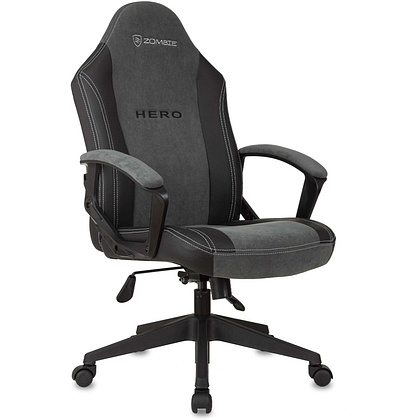 Кресло игровое Бюрократ "Zombie Hero", ткань, экокожа, пластик, серый