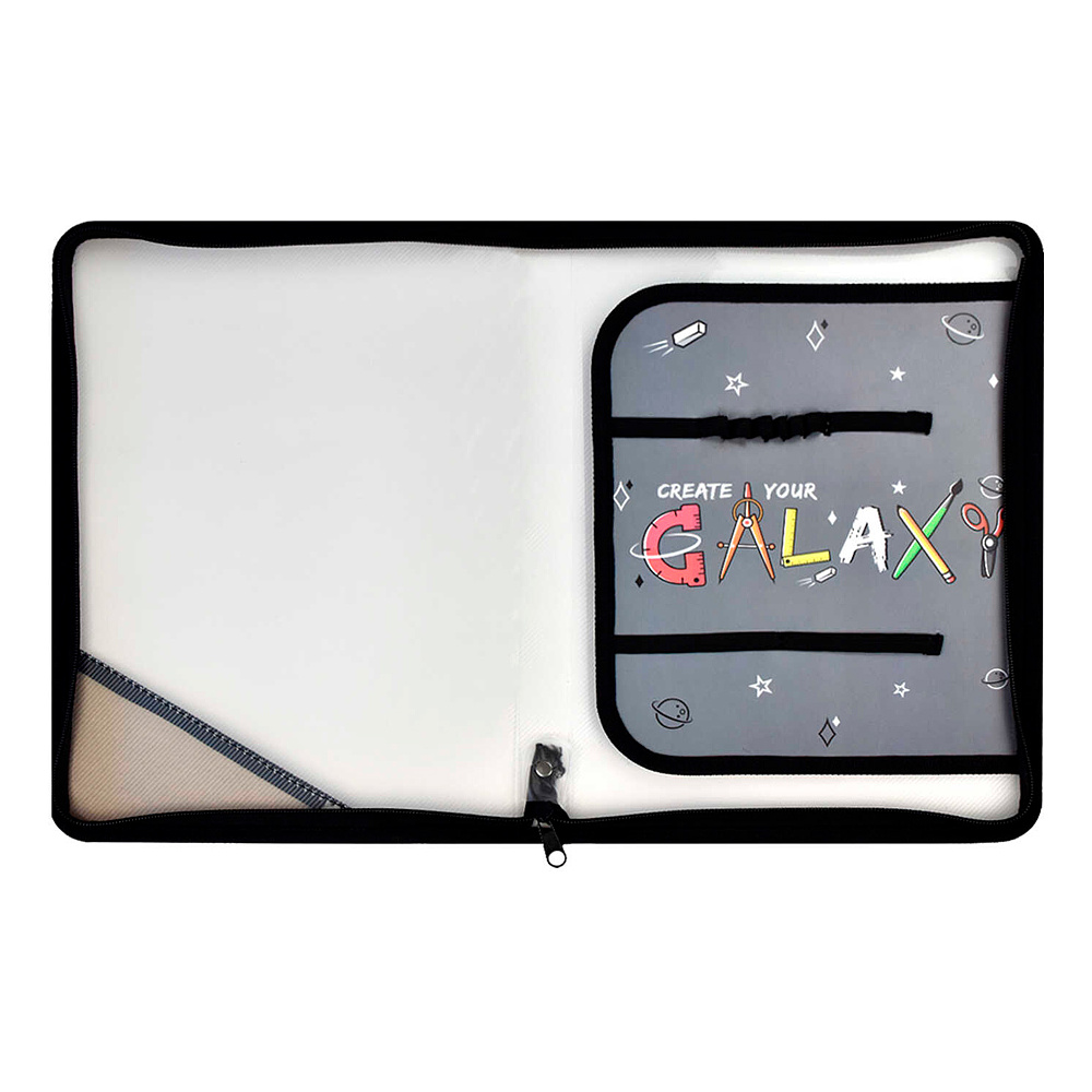 Папка для труда "Гэлэкси", А4, на молнии, серый, черный - 4