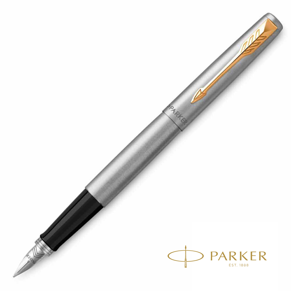 Ручка перьевая "Parker Jotter Stainless Steel CT", М, серебристый, золотистый, патрон синий