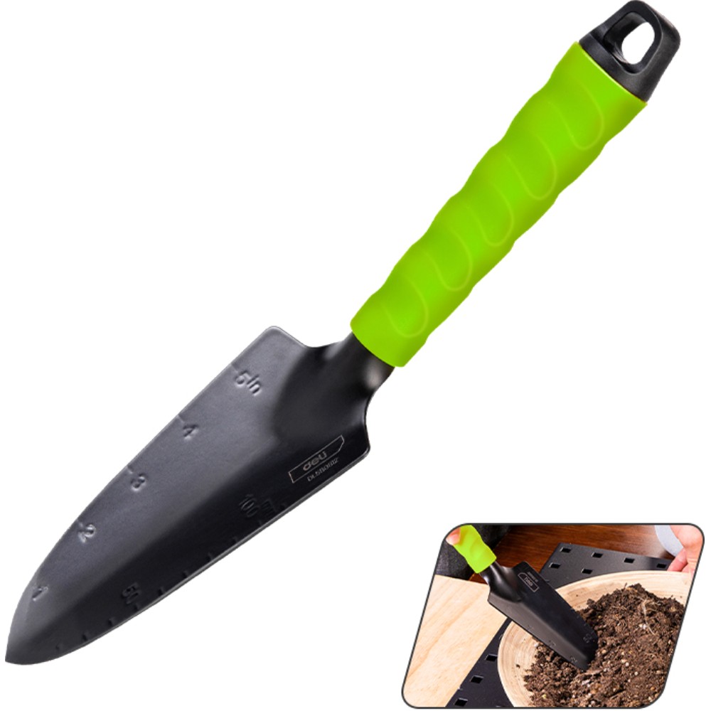 Лопатка садовая Deli GS EDL580812, 310 мм, узкая, противоскользящая рукоятка, зеленый
