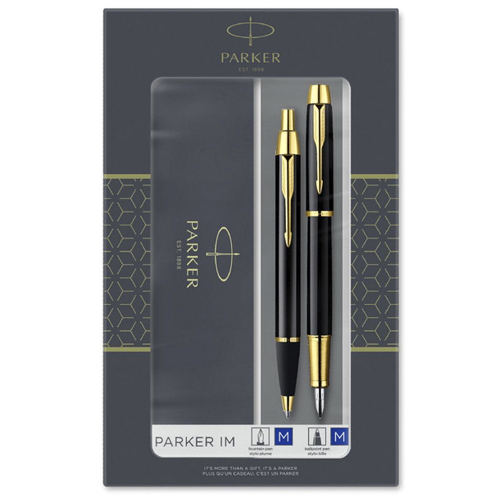 Набор ручка шариковая автоматическая + ручка перьевая "Parker IM Black GT"