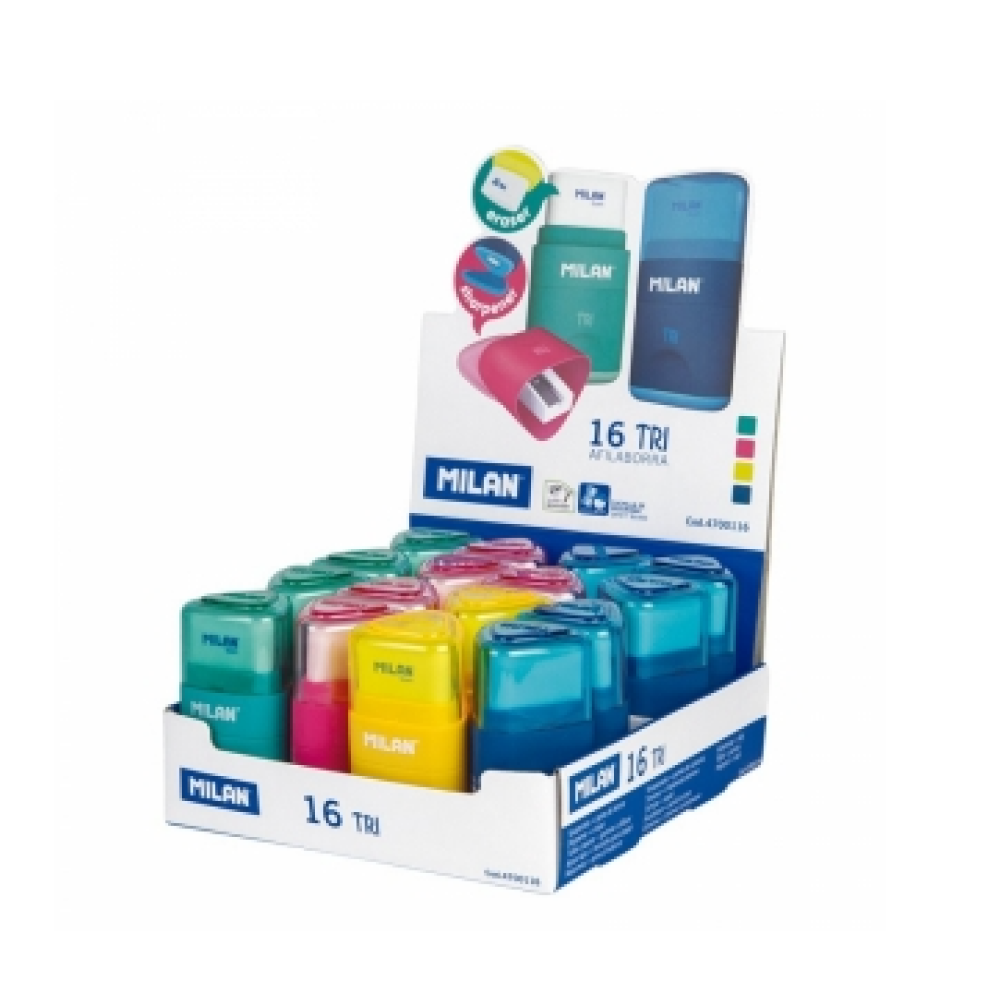 Точилка "Tri" с ластиком, 1 отверстие, с контейнером