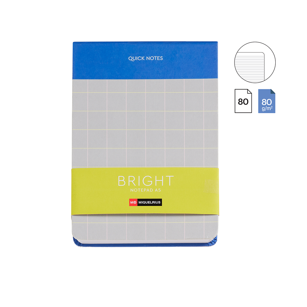 Блокнот "Bright", А5, 135х191 мм, 80 листов, линейка, синий, серый - 3