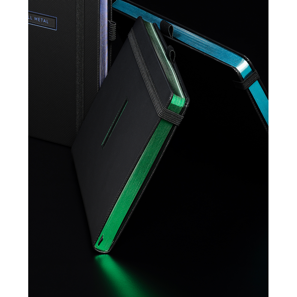 Блокнот "All metal green", А5, 96 листов, на резинке, черный, срез зеленый - 6