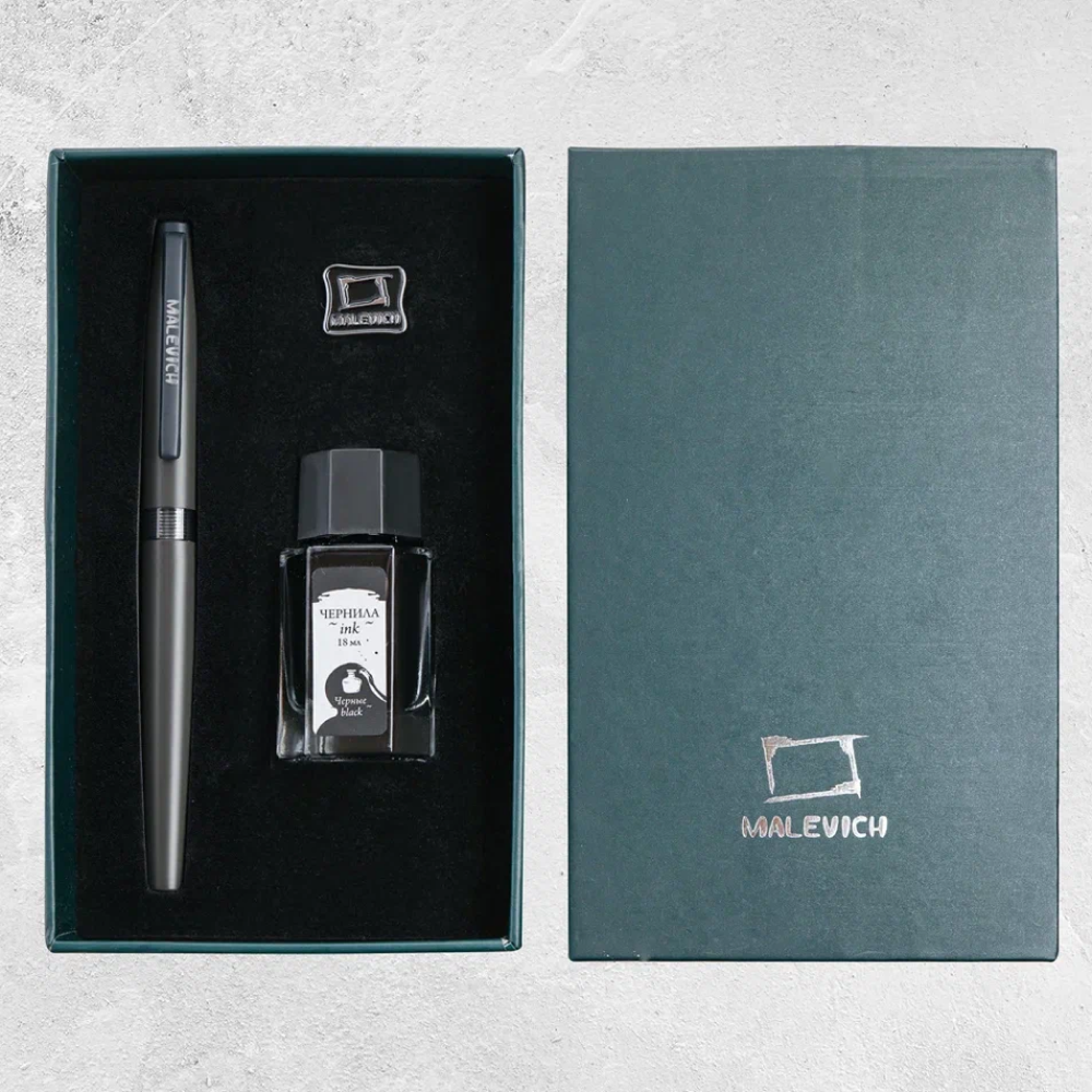 Ручка перьевая EF "Малевичъ", металл, с конвертером, набор чернила + значок, мокрый асфальт - 10