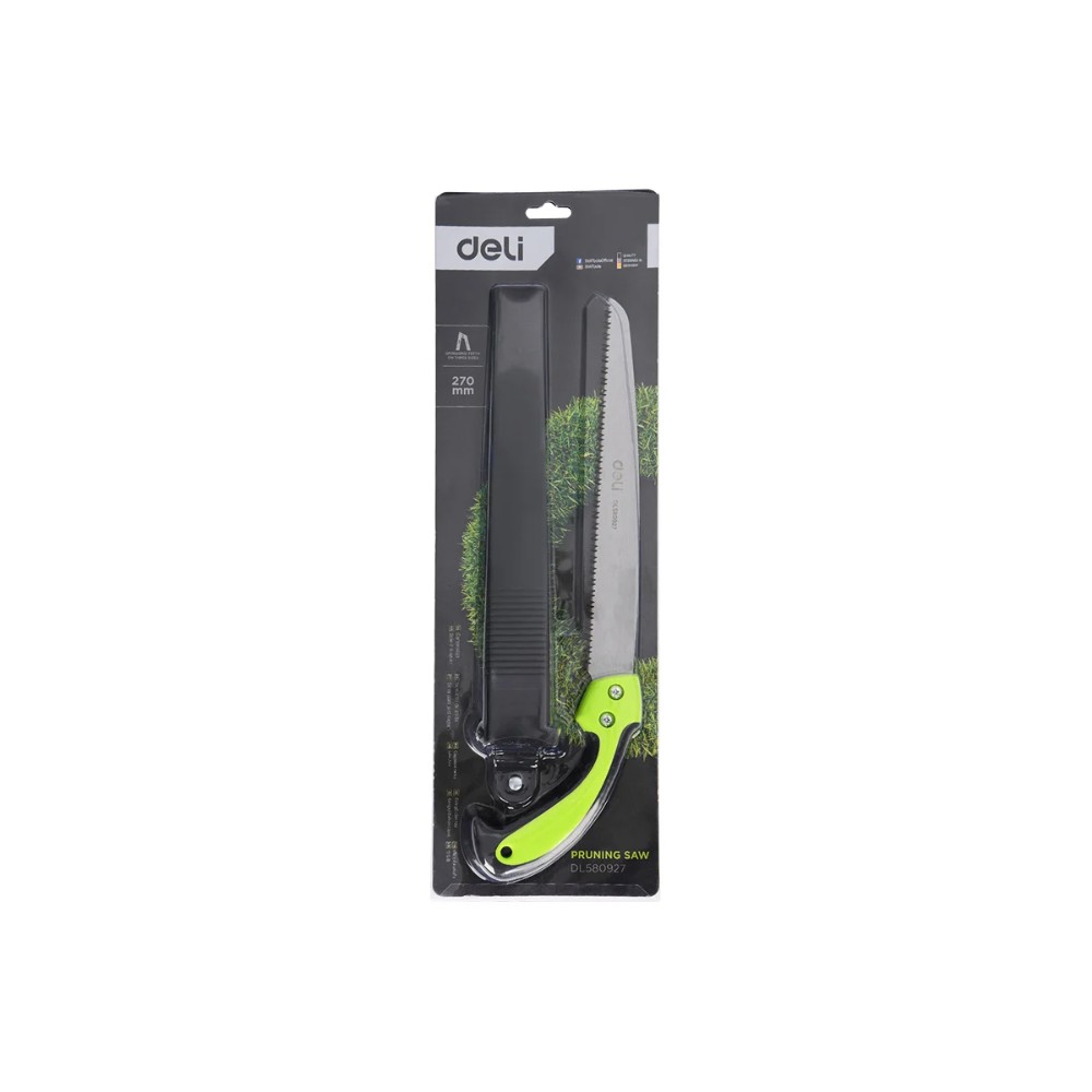 Пила садовая Deli GS EDL580927, 7 TPI, 270 мм., с чехлом, черный, зеленый - 10