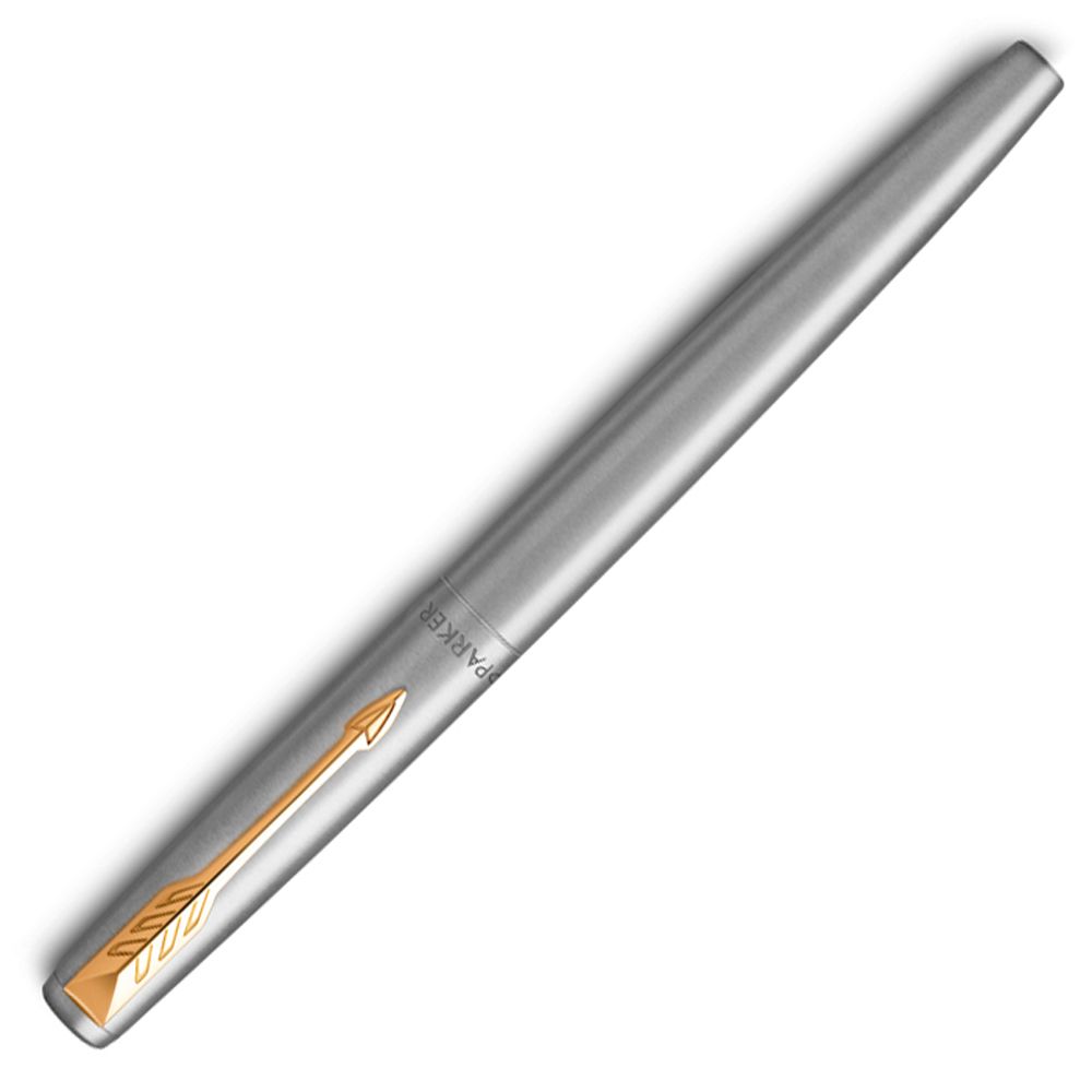 Ручка перьевая "Parker Jotter Stainless Steel CT", М, серебристый, золотистый, патрон синий