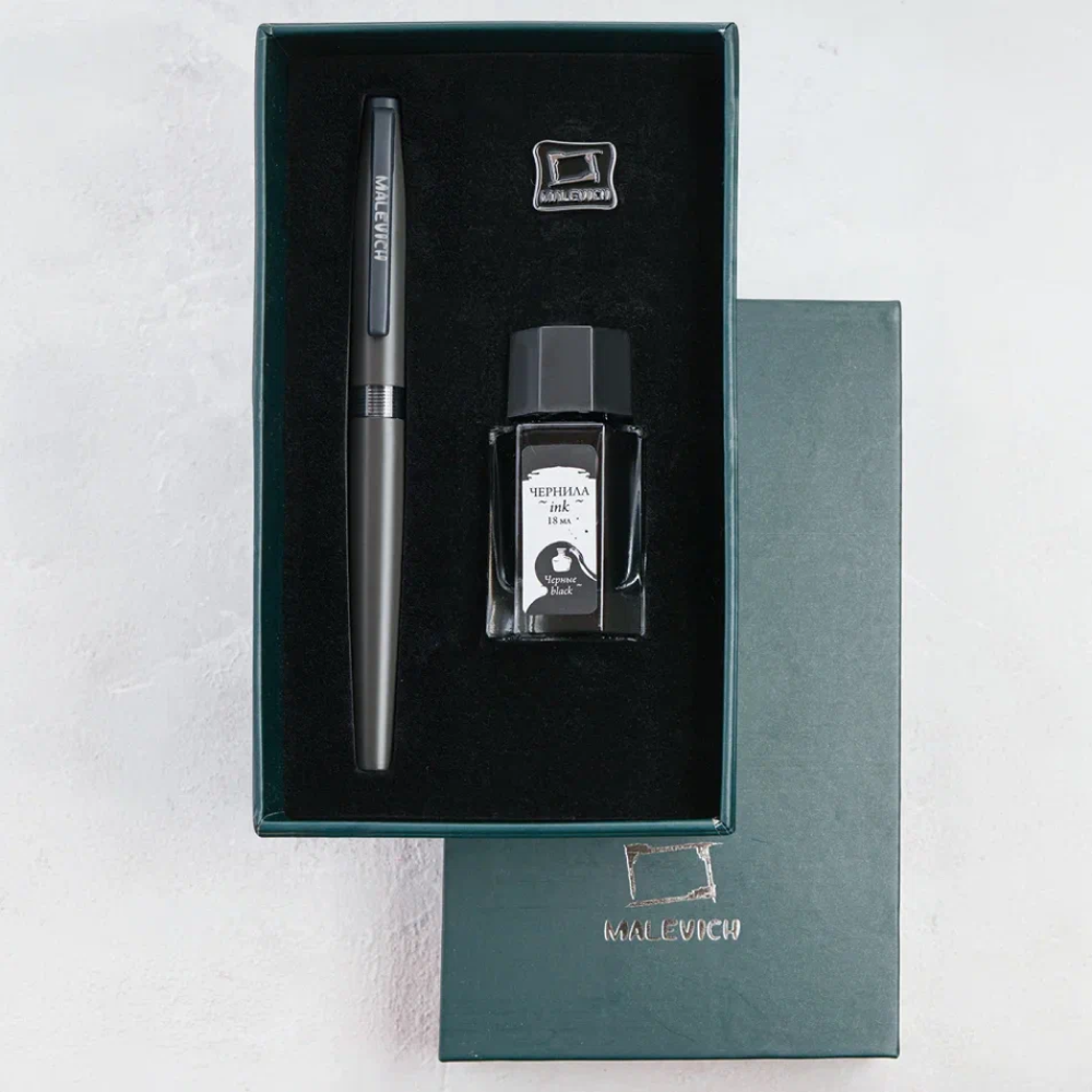 Ручка перьевая EF "Малевичъ", металл, с конвертером, набор чернила + значок, мокрый асфальт - 11