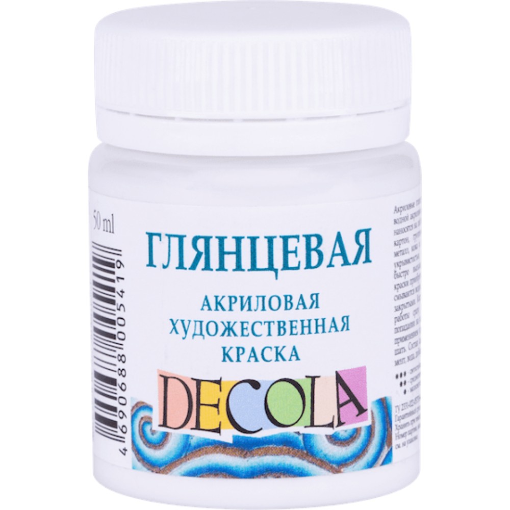 Краска акриловая глянцевая "Декола", 104 белая, 50 мл., банка