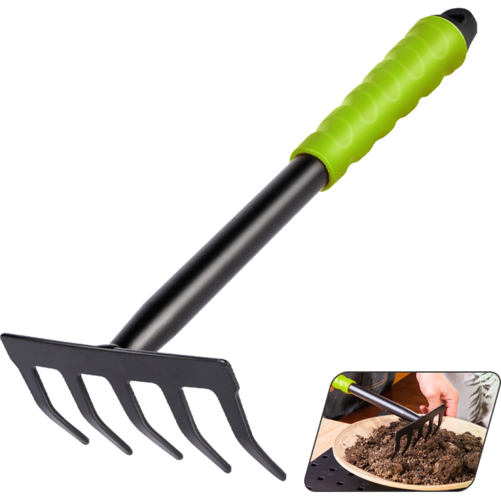 Грабли садовые Deli GS EDL580813, 310 мм, противоскользящая рукоятка, черный, зеленый