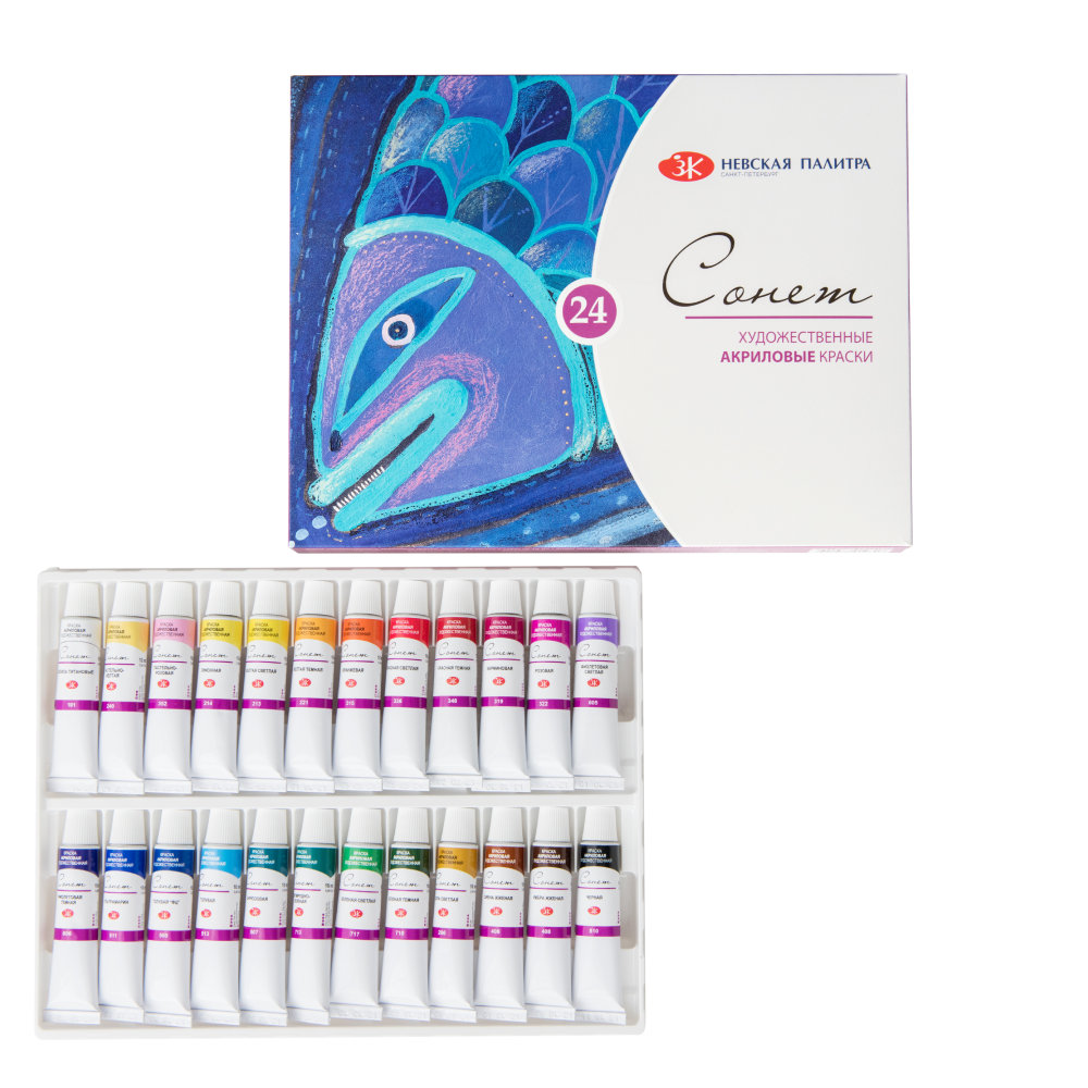 Краски акриловые "Сонет", 24 цвета, тубы - 3