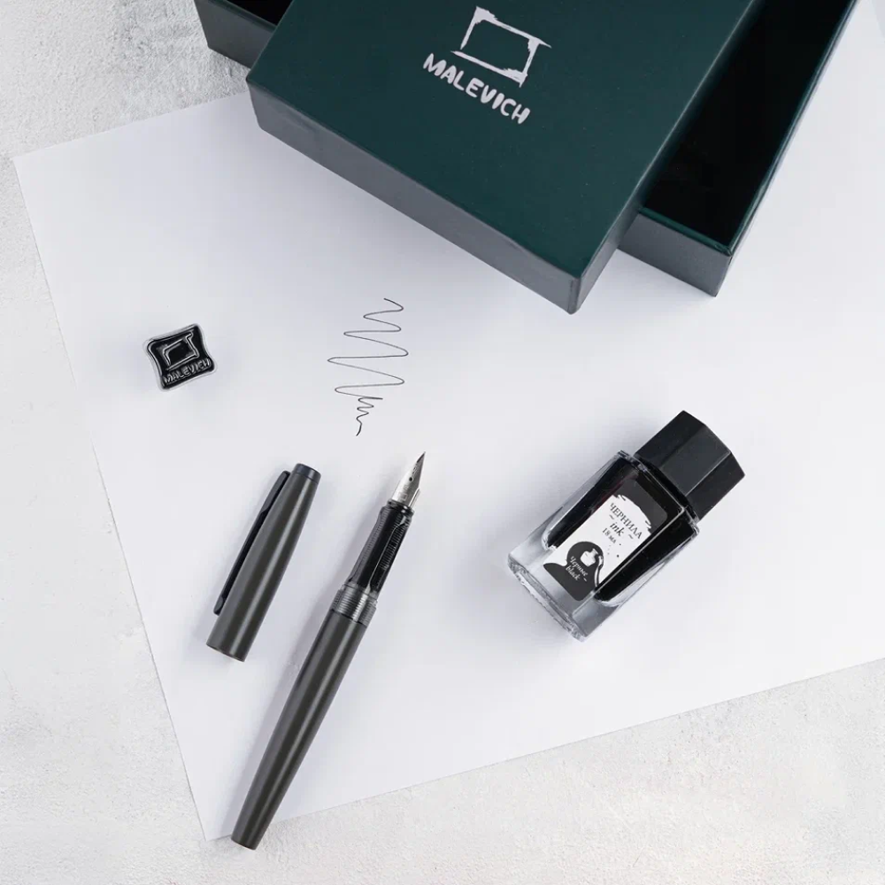 Ручка перьевая EF "Малевичъ", металл, с конвертером, набор чернила + значок, мокрый асфальт - 9