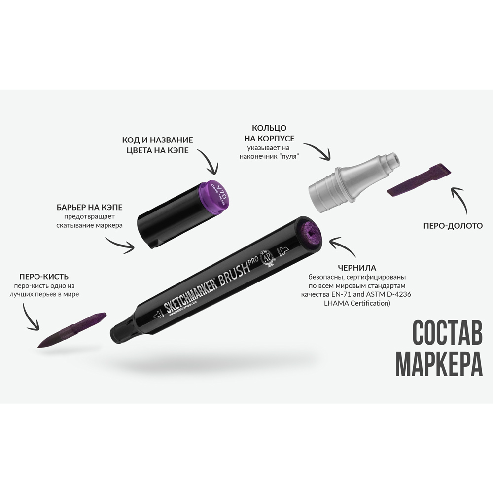 Маркер перманентный двусторонний "Sketchmarker Brush", BG52 темное облако - 7