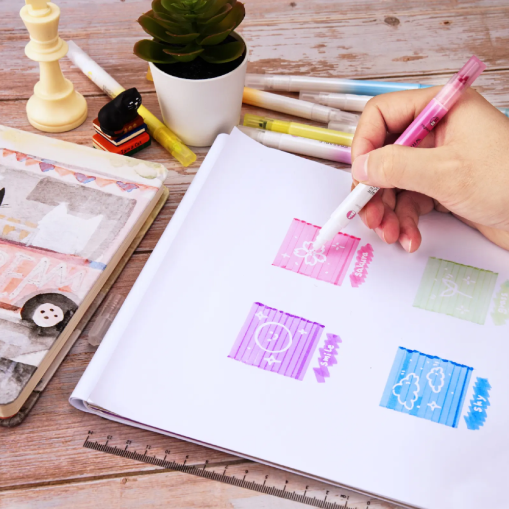 Маркер текстовый двусторонний "Erasable", бирюзовый - 4