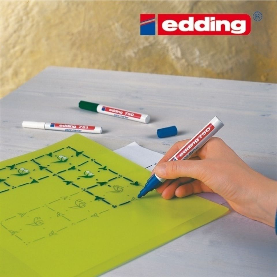 Маркер перманентный на нитрокраске Edding "750", серебристый - 10